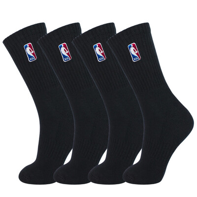 

NBA Professional Basketball Hosiery Towel Bottom Silk End Pure Black Combed Cotton Sports Socks 2 Double Pack