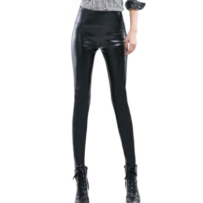

MAZOE pu кожаные брюки женская одежда черные леггинсы высокая талия плюс бархат толстые брюки M8868 черный M