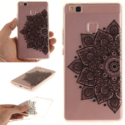 

Black half flower Pattern Soft Thin TPU Rubber Silicone Gel Case Cover for HUAWEI P9 LITE