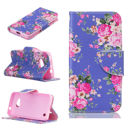 

Purple flowers Design PU Leather Flip Cover Wallet Card Holder Case for Microsoft Lumia N550