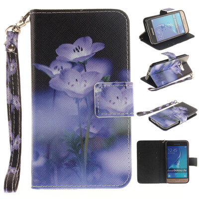 

Blue flower Design PU Leather Flip Cover Wallet Card Holder Case for SAMSUNG GALAXY J1 2016 J120