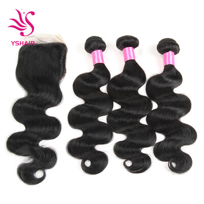 

Peruvian Body Wave Hair 3 Bundles with Closure 7A Unprocessed Virgin Human Hair Weave Bundles Extensions Natural Color