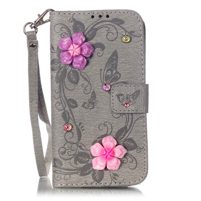 

Gray Butterfly PU Leather Flip Cover Wallet Card Holder Case for SAMSUNG S7