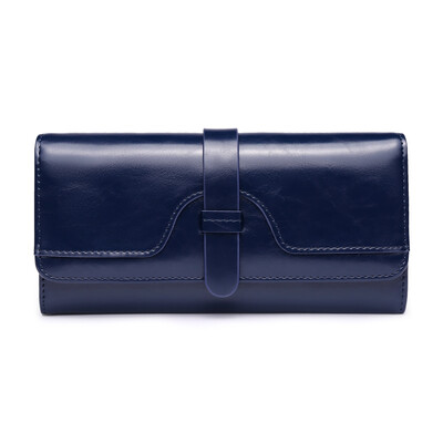 

SENDEFN ladies wallet female long Korean version of the buckle big buckle big folder folder women&39s triple fold leather tide 8006 dark blue