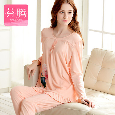 

Feneng Feneng Pajamas Women&39s Midday Naped Headdress Modal Printed Home Set J9613397 Shrimp