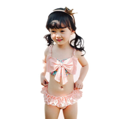 

Qiaohai (QIHAI) 6608-2 large size children's swimsuit split two-piece cute little princess floral bathing suit girl pink XXL code