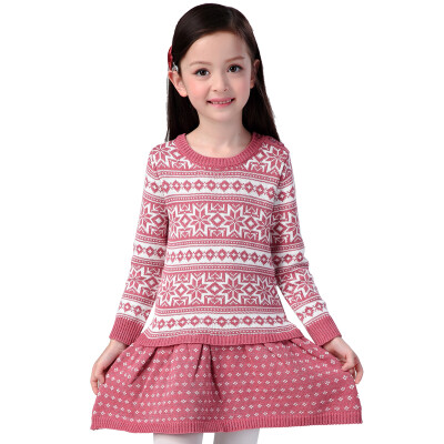 

Xin Song girl pink fashion snowflake long-sleeved sweater dress autumn and winter England design warm hedge knitting dress C306A110