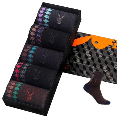 

Jingdong supermarket] Playboy (PLAYBOY) 2689 men socks men socks cotton in the tube sports business leisure breathable men's cotton socks 5 double gift box black gray group multi-color all code