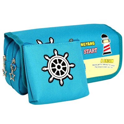 

Sauze culture simple fashion large capacity canvas pencil boy models - naval wind children student pencil bag stationery peacock blue