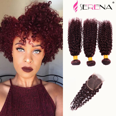 

Red Bundles With Closure Burgundy Brazilian Hair Curly 3 Bundles 99j Brazilian Virgin Hair Afro Weave Human Hair Closure Curly