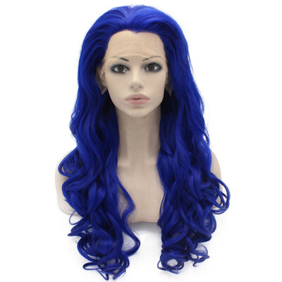 

Long Wavy Hand Tied Synthetic Lace Front Blue Cosplay Party Wig