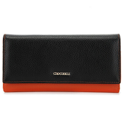 

Crocodile CROCODILE first layer of cowhide ladies long hit color three fold wallet 16317051-01 black