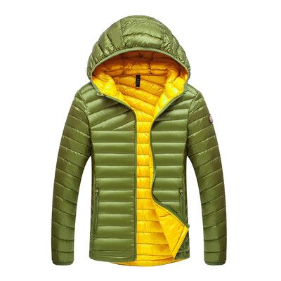 

Antarctic men's fashion hood hit color warm down jacket Y1618 autumn green M
