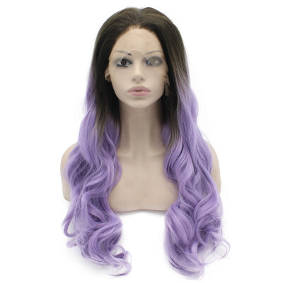 

Iwona Synthetic Hair Lace Front Long Wavy Dark Root Purple Ombre Wig