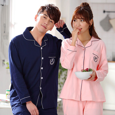 

Antarctic men&women couples pajamas cotton pajamas home service can wear long-sleeved cardigan cotton leisure home service suit female classic color