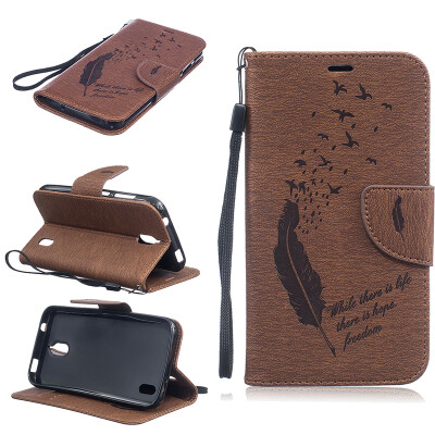 

coffee Feathers and birds Style Embossing Classic Flip Cover with Stand Function and Credit Card Slot for HUAWEI Y625