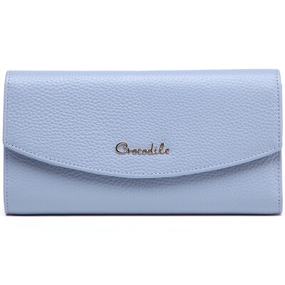 

Crocodile CROCODILE first layer of leather long buckle female wallet large capacity three fold package handbag female 16617019-08 blue