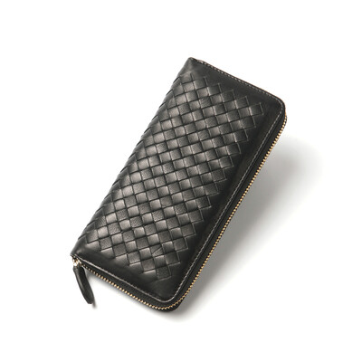 

DOODOO wallet female lambskin weave single zipper wallet lady long section multi-card European beauty handbag D3149 black