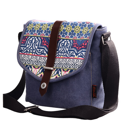 

DouguYan canvas shoulder bag Korean casual female national wind Messenger bag G00155 glass blue