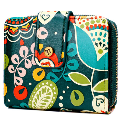 

venuco печати молния монета кошелек женский пряжка короткий параграф мини-карты пакет мило ретро моды г-жа фолд маленький кошелек W41 темно-синий