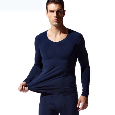 

Han Cai HACAI mens thermal underwear thin section V-neck modal cotton thermal underwear set Baolan 170\95 L