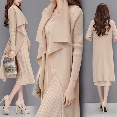 

Milan (MILANYIN) Women's 2017 spring two-piece Korean version of the long paragraph dress pleated skirt female ladies long sleeve skirt suit ML013 beige