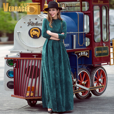 

Wei Ya Ji VERRAGEE dress female autumn 2017 new self-cultivation towing temperament nine points sleeve ladies corduroy long skirt