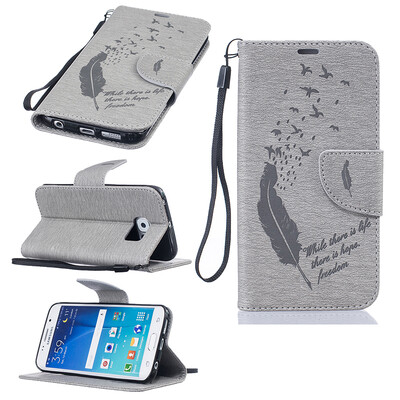 

Серые перья и перья Стиль Чеканка Классическая флип-обложка с функцией подставки и слотом для кредитных карт для SAMSUNG GALAXY S6 Edge