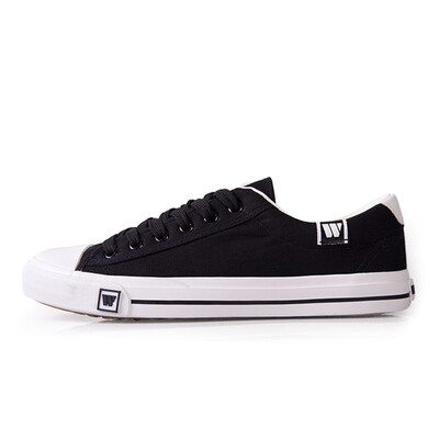 

Backrest warrior men&women spring&summer new canvas shoes men&women low to help couples small white shoes lace with casual shoes students flat floor shoes canvas WXY-709 black 43