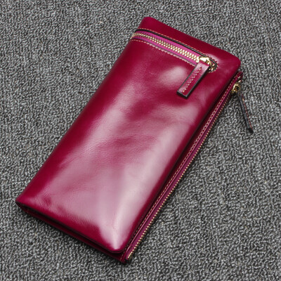 

Dirirab Genuine Leather Wallet New Ladies Oil Long Strap Sweater Soft Leather Wallet Leather Simple Fashion