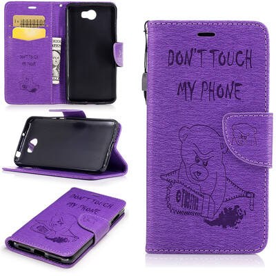 

Purple Bear Style Embossing Classic Flip Cover with Stand Function and Credit Card Slot for Huawei Y5 II