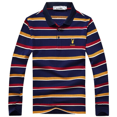 

Playboy PLAYBOY T-shirt Men's Fashion Striped Long Sleeve Polo Shirt 16001PL1907 Purple L