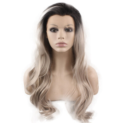 

Iwona Synthetic Hair Lace Front Long Wavy Black Gray Blonde Two Tone Ombre Wig