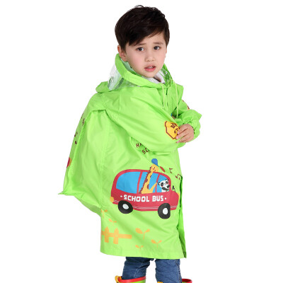 

hugmii children raincoat windproof pants boys&girls cute cartoon book with packet of primary school students green car