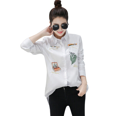 

VIVAHEART Korean casual loose long sleeves lapel embroidered white shirt coat tide tide VWCC171241 white