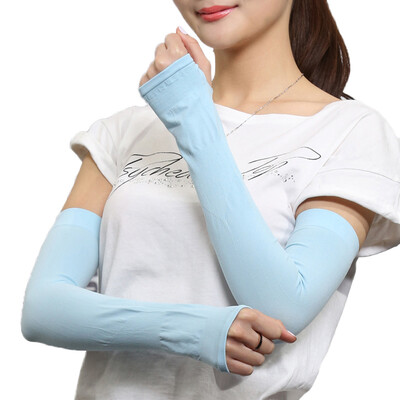 

Antarctic sunscreen sleeves gloves summer thin section breathable outdoor ride driving men&women long section of ice sleeves blue with finger version