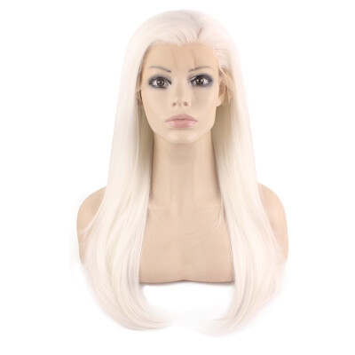 

Long Straight Silver White Blonde Natural Lace Front Party Wig