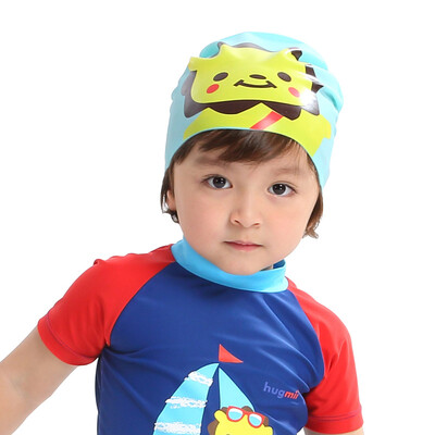 

Hugmii childrens swimming cap silicone swimming cap boys&girls baby waterproof swimming cap blue lion