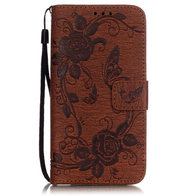 

Brown Butterfly Design PU Leather Flip Cover Wallet Card Holder Case for LG K7