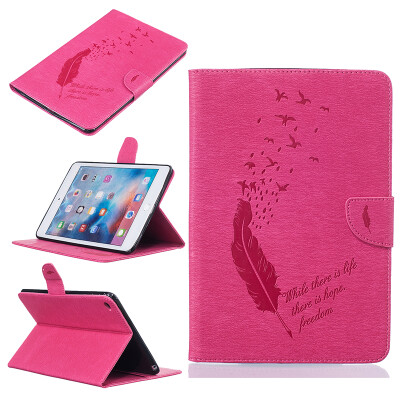 

Rose Red feathers Style Embossing Classic Flip Cover with Stand Function and Credit Card Slot for iPad mini 4