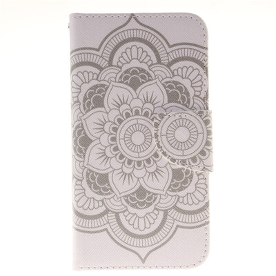 

White flowers Design PU Leather Flip Cover Wallet Card Holder Case for LG K8
