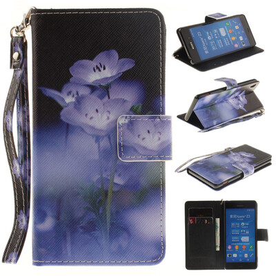 

Blue flower Design PU Leather Flip Cover Wallet Card Holder Case for SONY Xperia Z3