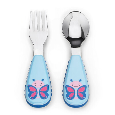 

SKIP HOP cute zoo stainless steel fork spoon tableware combination cartoon pattern child fork spoon set - butterfly 12 months or more US imports