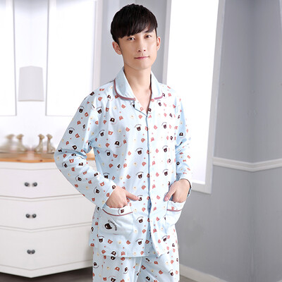 

Antarctic pajamas home service men&women couples cotton can wear long-sleeved cardigan home clothing point bear set N675X20071-1 male XL