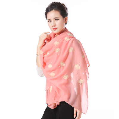 

ANSIYU) AH lady scarf casual fashion cotton scarf shawl dandelion embroidery long scarf AH5 light green