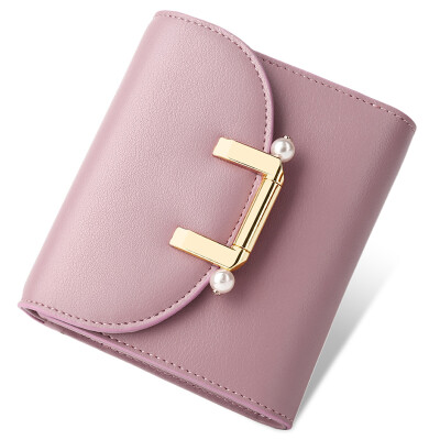 

Calahan CallagHan wallet female short paragraph sweet leather simple fashion Korean version of the beads wallet KW3162012 champagne gold