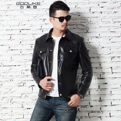 

Mens leather jacket long sleeve autumn witer clothing genuine sheepskin motocycle coat real leather the newest simple style