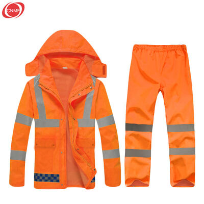 

CNMF moufu Fluorescent orange reflective raincoat suit