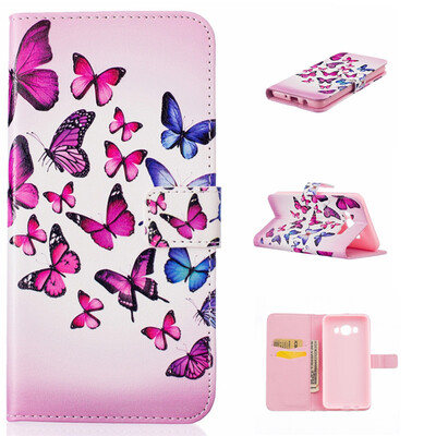 

Pink&blue butterfly Design PU Leather Flip Cover Wallet Card Holder Case for SAMSUNG Galaxy J5 2016J510