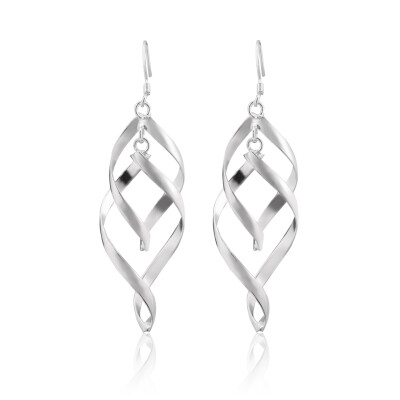 

Women Elegant Silver-Plated Plated Two Size Twist Dangle Earrings